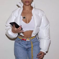 Beakey Womens Cropped Puffer Jacket Y2K Zip Up Bubble Coats-White -Madam Clothing Store 31e66c797a438238da7b31aa85b8e06b