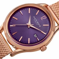 Akribos XXIV Women's Quartz Easy To Read With Purple Mesh Bracelet Watch - Rose Gold -Madam Clothing Store 31f965e3ad25d5a03c67e17bd0d5fe57
