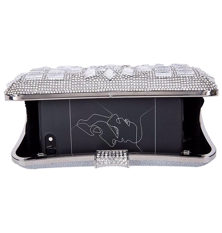 Beakey Women Geometric Diamante Evening Party Clutch Bags-Silver 6 Beakey Women Geometric Diamante Evening Party Clutch Bags-Silver - Image 4