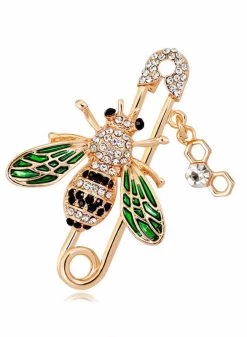 Beakey Bee Brooch Women Enamel Crystal Insect Lapel Pin