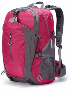 Beakey Hiking Backpack 40L Waterproof Lightweight Daypack With Rain Cover-Rose Red