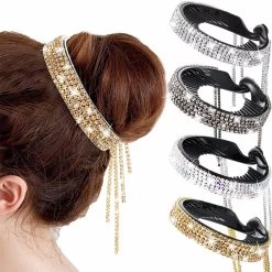 Beakey 4 Pack Hair Styling Clips Rhinestone Tassel Birds Nest Hair Bun For Women