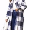 Beakey Womens Lapel Plaid Wool Blend Coat Long Jacket-Navy Blue -Madam Clothing Store 39ef25f2c85f27a578a035571dd4fb66