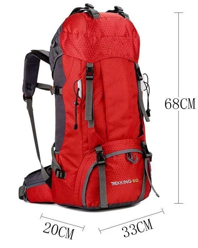 Beakey 60L Waterproof Lightweight Hiking Backpack With Rain Cover For Climbing Camping-Red 4 Beakey 60L Waterproof Lightweight Hiking Backpack With Rain Cover For Climbing Camping-Red - Image 2