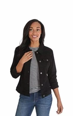 Women's Plus Size Classic Jean Jacket Slim-Black-042