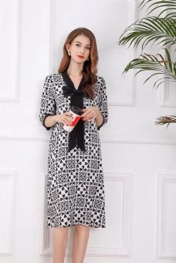 Deli.S Women's Dress - White/Black Print -Madam Clothing Store 3b575fec6c41df3adf32fe268a2f7468
