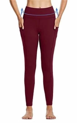 Beakey Womens High Waist Yoga Pants With Pockets Fashionable Leggings-Red Wine -Madam Clothing Store 3b91b876eef2942e9639379409e38931