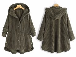 Beakey Ladies Casual Corduroy Hooded Coats Warm Mid Length Jackets-Green -Madam Clothing Store 3c62410afdb32aea1857c1bc78fde5a0