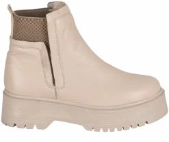 Noosy Women's Genuine Leather Boots - Cream