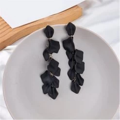 Beakey Long Drop Rose Petal Earrings For Women And Girls-Black -Madam Clothing Store 3fccba9472d896f6c2fad348c303e499