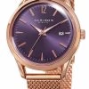 Akribos XXIV Women's Quartz Easy To Read With Purple Mesh Bracelet Watch - Rose Gold