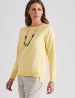 W.Lane Button Detail Pullover Top Gold