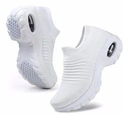 Beakey Womens Walking Shoes Arch Support Comfort Mesh Non Slip Sneakers-White