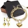 Bullion Gold Women's Boxed Lovely Heart Charm Dual Link Bracelet And Ruby Love Huggie Earrings Set I -Madam Clothing Store 439d1cde 72c9 424a a059 37eefdd7a72b
