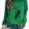 Beakey Womens Casual Long Sleeve T-Shirt Crew Neck Pullover-Green