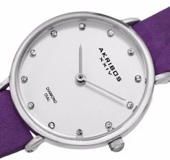 Akribos XXIV Women's Quartz Diamond Markers 'Crazy Horse' Leather Purple Strap Watch - Purple -Madam Clothing Store 479309a8 1399 4945 9519 f6485914f359