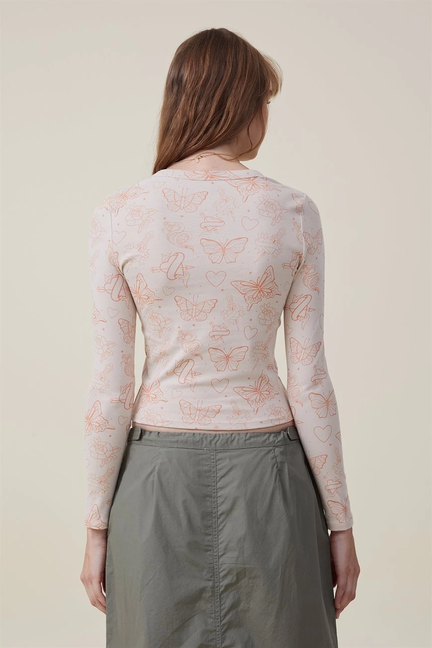 Cotton On Fitted Rib Graphic Long Sleeve Top Beige 5 Cotton On Fitted Rib Graphic Long Sleeve Top Beige - Image 3