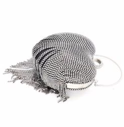 Beakey Women Luxury Heart Shape Tassel Evening Clutch Bag Rhinestones Wedding Party Purse-Black -Madam Clothing Store 4881f7ec951d49492d164881f0ec899f