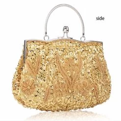 Beakey Beaded Sequin Design Flower Evening Purse Large Clutch Bag-Gold -Madam Clothing Store 48aa6d05749d83de30d3f390c5e98dde