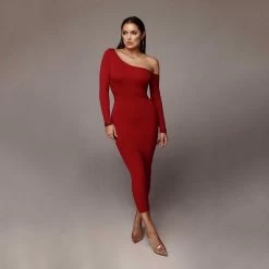 Liva Girl Heipi & Co Women's One Shoulder Bodycon Dress - Red -Madam Clothing Store 490b43a4119d0dd5623a40b18c20a16b