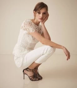 Reiss Womens Fiona Short Sleeve Lace Top White - -Madam Clothing Store 4b2946a55ab1a208099f0cc036289dfd