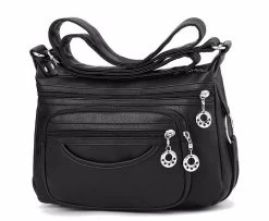 Beakey Women Crossbody Bag Leather Handbag Pocketbook Lightweight Shoulder Purse-Black