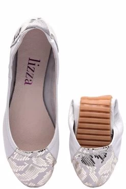 Lizza Women's Genunie Leather Foldable Ballerina Flats - White/Silver -Madam Clothing Store 4d20c6b8e84ce72fd5874daf131bf6cf