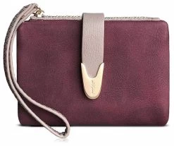 Beakey Womens Small Wallet Bifold Zipper Card Holder-WineRed