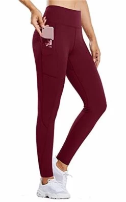Beakey Womens High Waist Yoga Pants With Pockets Fashionable Leggings-Red Wine -Madam Clothing Store 4e94b5312904d16ac9baccdb5b7b2b78