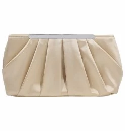 Beakey Clutch Evening Bag Elegant Pleated Satin Simple Classy Purse-Champagne