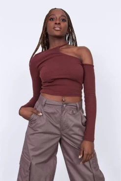 Factorie Asymmetrical Long Sleeve Top Burgundy