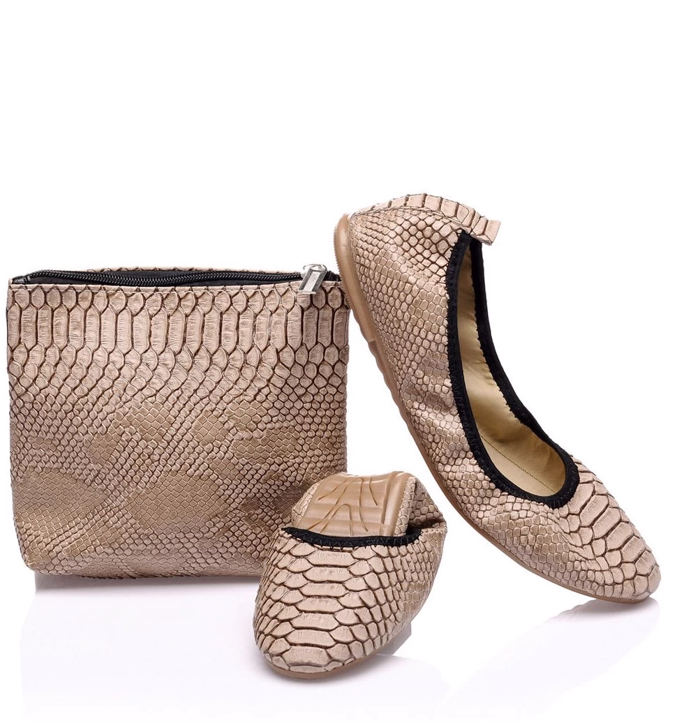 Foldy Women's Foldable Ballerina Flats With Carrying Bag - Gold 3 Foldy Women's Foldable Ballerina Flats With Carrying Bag - Gold