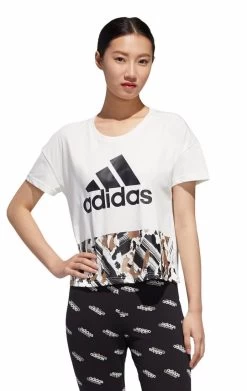 Adidas Womens White U4u Cropped Training Everyday Tee T-Shirt