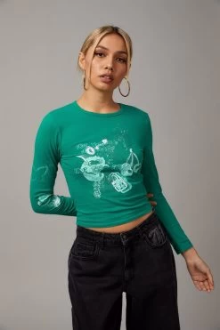 Factorie Long Sleeve Fitted Graphic Tee Green