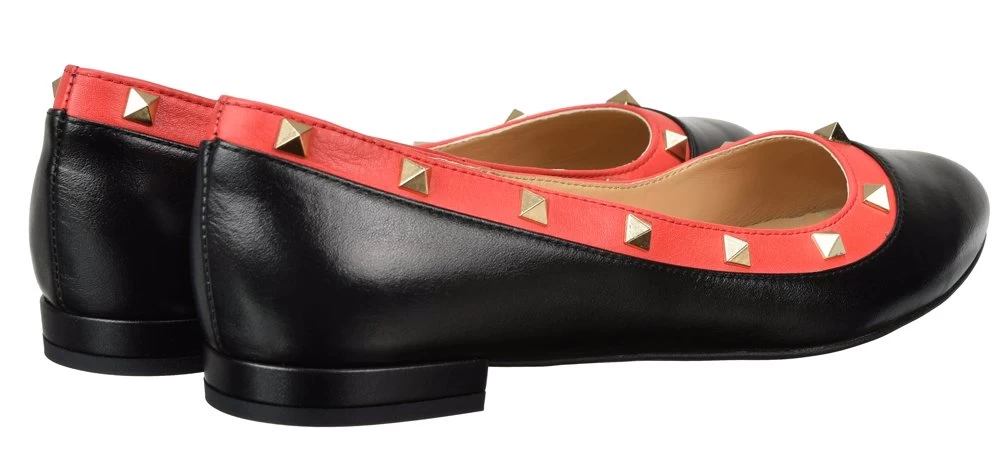 BOSCCOLO Women's Leather Ballerinas Black&Coral 4 BOSCCOLO Women's Leather Ballerinas Black&Coral - Image 2