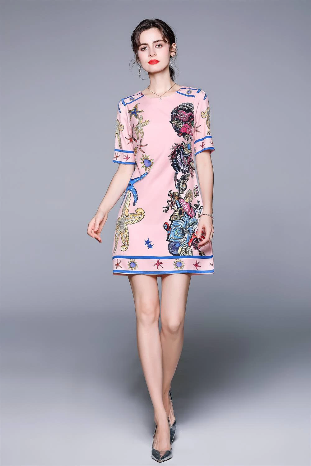 By Graziella Women's Straight Dress Pink And Cobalt Blue