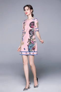 By Graziella Women's Straight Dress Pink And Cobalt Blue -Madam Clothing Store 573b0548 0a52 42a4 8af0 cd6f7f6cc743