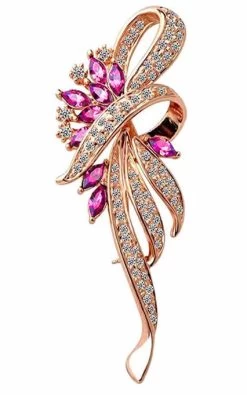 Beakey Rhinestone Crystal Brooch Flower Pin For Women-RoseRed