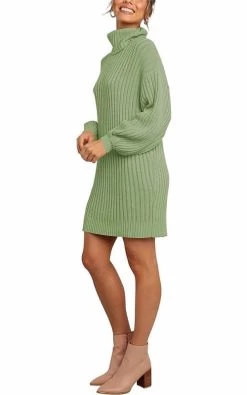 Beakey Womens Turtleneck Loose Sweater Dress Soft Winter Pullover Dress-Green -Madam Clothing Store 57dfdef03b21ab2f18eb621137866511