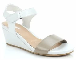 Effegie Women's Palerma Italian Leather Wedge Heel With Velcro Ankle Strap - White/Taupe -Madam Clothing Store 5b241b65 b75d 4748 bddf a584fb4d6cd9