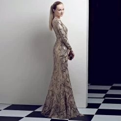 Mia Candy Women's Mermaid V-neckline Front Slit Dress - Gold -Madam Clothing Store 5b3eea14 4391 4a56 9ded b8f07823ba13