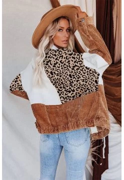 Beakey Womens Vintage Colorblock Button Down Denim Jacket-Brown Leopard -Madam Clothing Store 5b6b2f31abdae7d2a80b81d25978b435