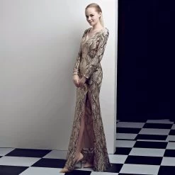 Mia Candy Women's Mermaid V-neckline Front Slit Dress - Gold -Madam Clothing Store 5c7de5db 3446 4251 8c2e a63462dbc999