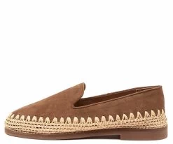EOS Women's Tiah Italian Suede Loafers With Raffia Features Taupe
