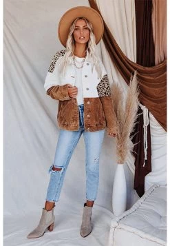 Beakey Womens Vintage Colorblock Button Down Denim Jacket-Brown Leopard -Madam Clothing Store 5e49e421569689ccdfbd0128fb786456