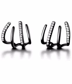 Beakey Minimalist Cuff Huggie Stud Earrings For Women Teen Girls-Black