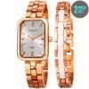 Akribos XXIV Women's Quartz Diamond Rectangular Rose-Tone + Jewelry Bracelet Watch - Rose Gold -Madam Clothing Store 615f07e7 d11c 4f83 ac65 31f3adc83177
