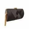 Beakey Womens Evening Clutch Bag Stain Fabric Bridal Purse For Wedding Prom Night Party-Black