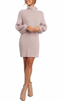Beakey Womens Turtleneck Loose Sweater Dress Soft Winter Pullover Dress-Pink -Madam Clothing Store 61bef95ff606240bc5b896ea57022f27