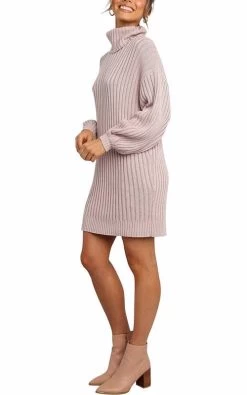 Beakey Womens Turtleneck Loose Sweater Dress Soft Winter Pullover Dress-Pink -Madam Clothing Store 63cc194eca850fc7ce6c301336c0f80a